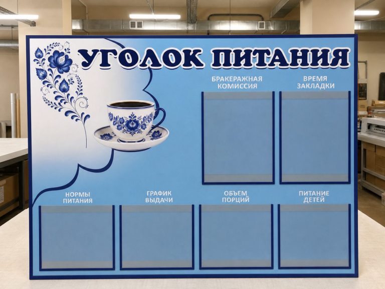Стенд уголок питания с карманами